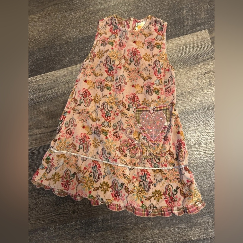 Le Fromage et L’Orange Dress Girls Size 5 Boho Pink Earthy Paisley Colors Soft